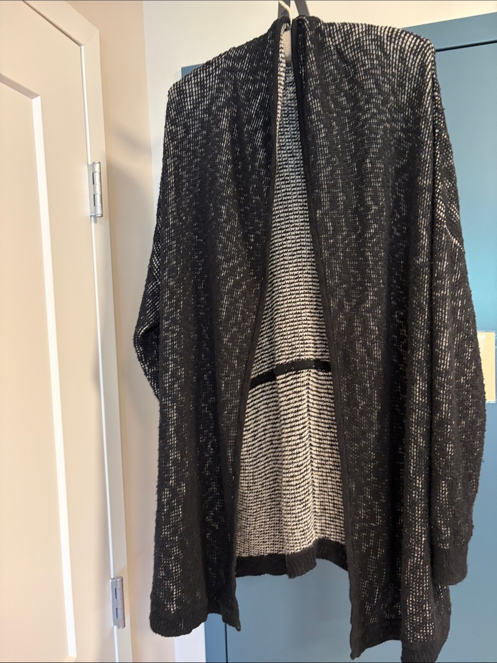 Eileen Fisher Black Open-Front Men's Cardigan with Cream Trim
